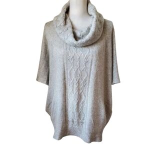 White House Black Market Gray Cowl Neck Cable Knit Sweater Dolman Sleeve Size S